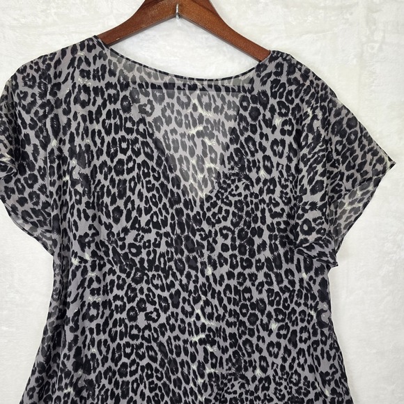 Adrianna Papell Dress Size Small Animal Print Chiffon Overlay Assymetric Short - Picture 4 of 14